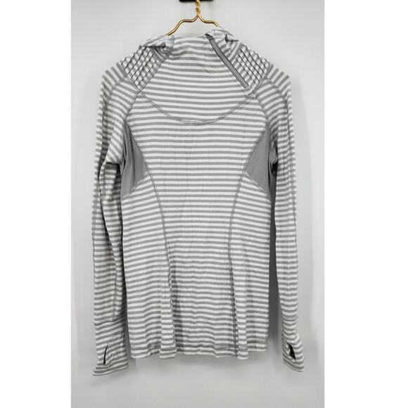 Lululemon Base Runner Grey White Striped Hooded Sweatshirt Size 8 - Picture 1 of 11